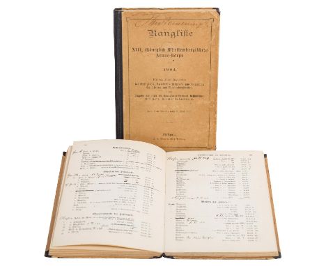 Württemberg - 2 x Rangliste 1903 und 1908 des XIII. Königlich Württembergischen Armeekorps mit den Dienstalters-Listen der Of