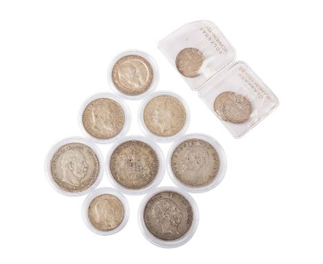 Kleine Sammlung - Deutsches Kaiserreich in Silber beinhaltet u.a. 3 x 1 Mark, 1 x 2 Mark Württemberg Wilhelm II. 1913-F, 1 x 