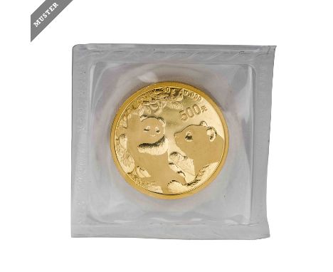 CHINA/GOLD - 500 Yuan Panda 2021, vz, 30 g Feingold, in Klarsichthülle verschweißt.| CHINA/GOLD - 500 Yuan Panda 2021, XF, 30