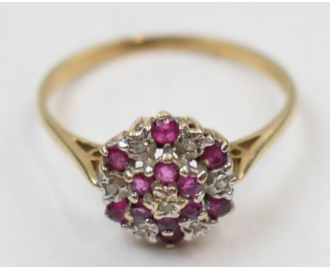 9ct gold diamond and ruby set ring, 2.0 grams, size R.  