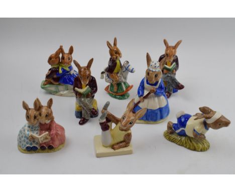 Royal Doulton Bunnykins to include Aerobic, Storytime, Grandpa's Story, Sleigh Ride, Clean Sweep, Jogging (1 ear af), Tally H