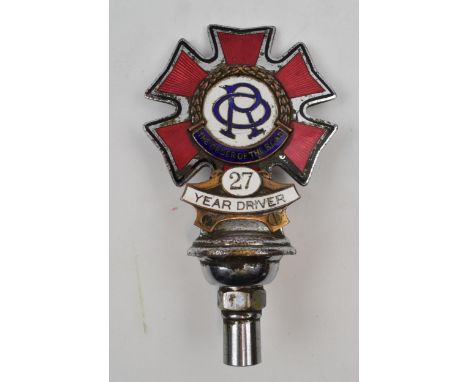 Early Car Club Badge. The Order Of The Road. 27 Year Driver. RD No. 34484. B1941. London Maker.  Some wear and minor loss to 