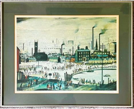 AFTER L S LOWRY RA, LITHOGRAPH, 'INDUSTRIAL TOWN', LIMITED EDITION 450/500, SIGNED IN PENCIL LOWER RIGHT SMALL DAMAGE TO GLAS