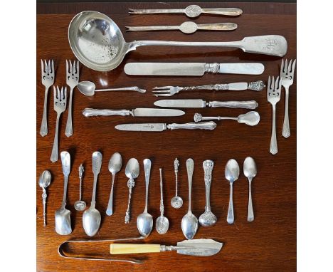 ACCUMULATION OF SILVER AND PLATED FIFTEEN PIECES OF FLATWARE

 