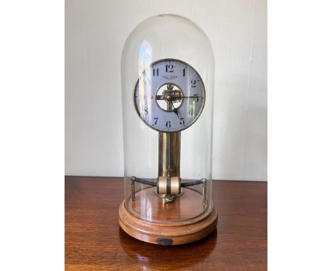 BULLE ELECTRO-MECHANICAL MANTLE CLOCK TOGETHER WITH GLASS DOME, CIRCA 1900, REQUIRES BATTERY, HEIGHT OF CLOCK WITH STAND APPR