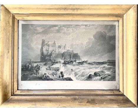 AFTER C STANFIELD RA, MONOCHROME LITHOGRAPH, 'CASTLE OF ISCHIA', WITHIN GILT FRAME, ENGRAVED BY E GOODALL, APPROX 34 x 57cm

