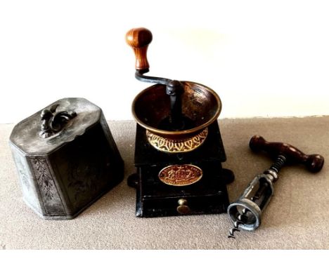 COFFEE GRINDER, TEAPOY AND BOTTLE OPENER

 