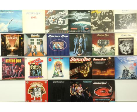 A collection of Status Quo LPs, 12" Singles and Memorabilia. Includes: In The Army Now, Piledriver, Dog Of Two Heads, Blue Fo