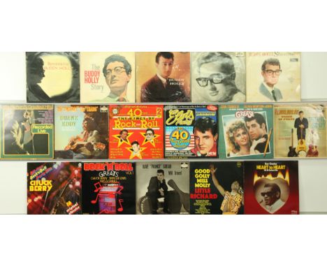 A collection of 1950's Rock n Roll LPs. Includes artists: Elvis Presley, Duane Eddy, Buddy Holly and similar. Overall conditi