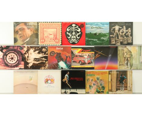 A collection of Rock And Blues LPs. Includes artists: ZZ Top, Meatloaf, Climax Blues Band, Bob Dylan, Johnnie Cash, Bryan Ada