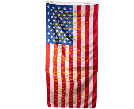 Atilla Richard Lukacs (b1962) Canadian, 'American Flag', silkscreen flag with text, signed and numbered 38/120 by the artist 