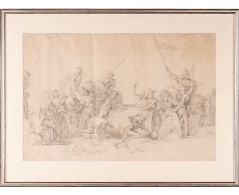 After Salvator Rosa, 18th-century pencil sketch 'The Death of Marcus Atilius Regulus, being nailed into a barrel by the Carth