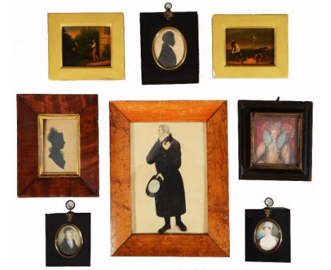 19TH CENTURY ENGLISH SCHOOL Full length portrait of a gentleman with one hand to his collar, the other holding a top hat, wat