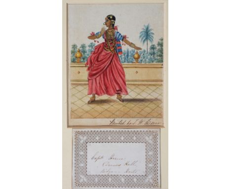 CAPTAIN J.W. HEANE (19TH CENTURY) Study of an Indian dancing girl, signed, watercolour, 14 x 11cm; and a small collection of 