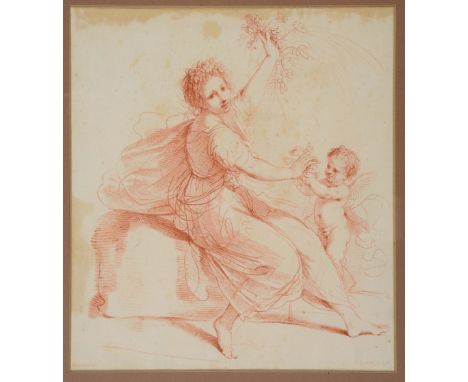 F BARTALOZZI AFTER GUERCINO A classical maiden with cherub, sepia stipple engraving, 24 x 22cm; together with a pair of steep