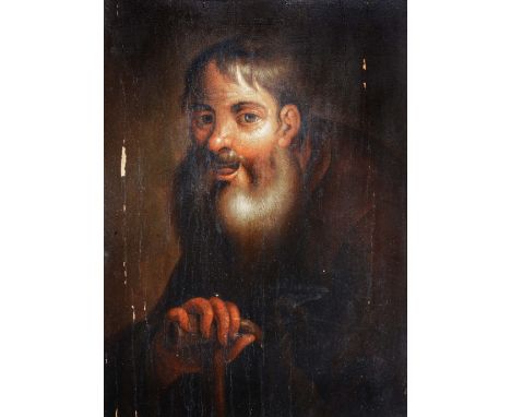CONTINENTAL SCHOOL (18TH/19TH CENTURY) Portrait of a hermit, his right hand resting upon a horn handled walking stick, indist
