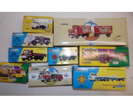 Nine boxed Corgi classic vehicles including J-Ayers amusements.