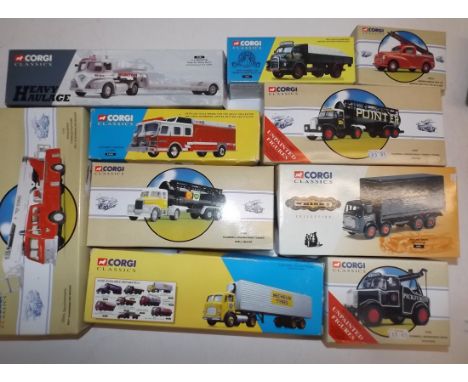 Nine boxed Corgi classics including Hunton Low Loader and Ballantines Whisky.