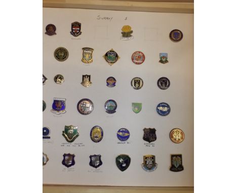 A collection of approximately 180 enamel and acrylic bowling badges including Surrey and Warwickshire all on nine cards each 