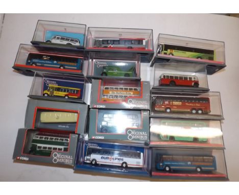 Fifteen Corgi original Omnibus die-cast each boxed.