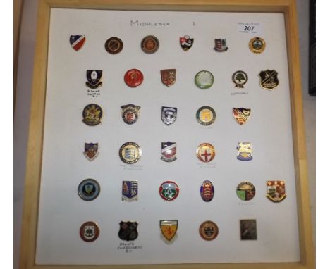 Middlesex:- A collection of approximately 160 bowling badges, earlier enamel through to acrylic examples all mounted in wood 