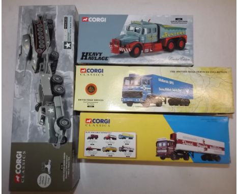 Four boxed Corgi classics including Diamond "T" tank transporter and Sunters Haulage.