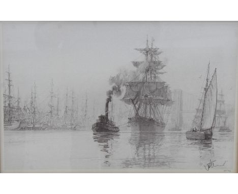 John Stobart (American, 1929 - 2023) "New York: East River Departure" Lithograph Pencil signed and numbered lower right. Purc