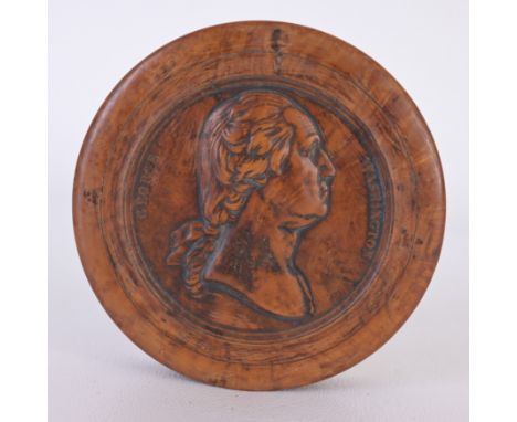 Late 18th Century, Hand Carved Wood George Washington Snuff Box, Signed LE'NOIR. F. Size: 3 x 3/4 in.