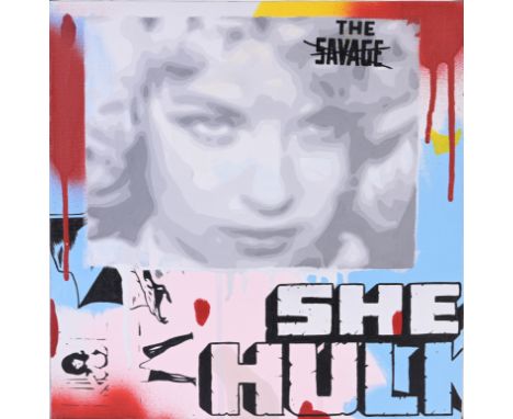 Ben Frost (Australian, b. 1975) "The Savage She Hulk" - 2007 Pop Art painting. Acrylic, Ink and Enamel on Canvas. Signed and 