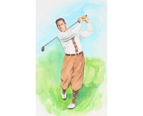 Paul Calle (1928 - 2010) and Chris Calle (B. 1961) "1930s - Bobby Jones &amp; Golfing" Signed lower right. Original Mixed Med