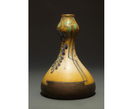 Vase with Alpine flower motifBy Paul DachselTurn /TeplitzAustria, ca.19037"HWith raised decoration and polychrome glazesIn mi