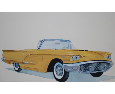 Robert Seabeck (Wyoming, B. 1945) "1958 Thunderbird Convertible" Signed lower left. Original Mixed Media painting on Paper. P