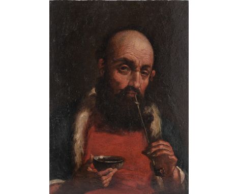 Italian School, 17th/18th Century "The Smoker" Old master painting. Oil on Board. Appears to be Unsigned. Size: 15 1/3 x 11 1