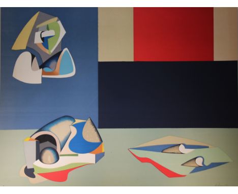 Jean Helion (French, 1904-1987) "Composition" Color Lithograph. Pencil signed lower right. Pencil numbered (7/150) lower left