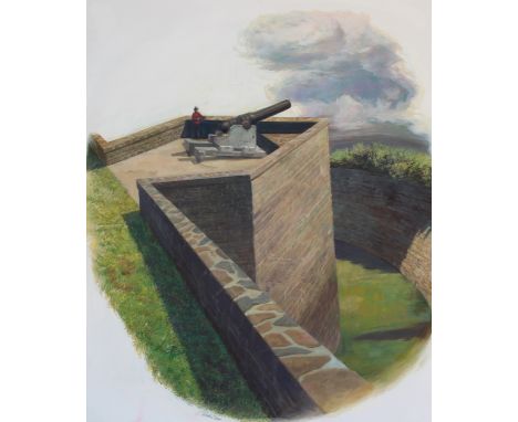 Shannon Stirnweis (B. 1931) "Fort #1 - Point Levis" Signed lower left. Original Oil painting on Illustration Board. Provenanc