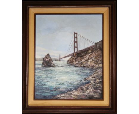 Anna Chrasta (American, b. 1943) "Golden Gate Bridge" Oil on Canvas. Signed lower right. Sight Size: 19.5 x 15.5 in. Overall 