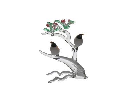 A 20th Century Murano glass sculpture, circa 1960-70, possibly by Gino Cenedese , birds on a branch with blooming flowers, 9c