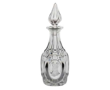 A 19th Century Bohemian glass portrait decanter, circa 1820-30, the pointed stopper above three portraits within oval raised 