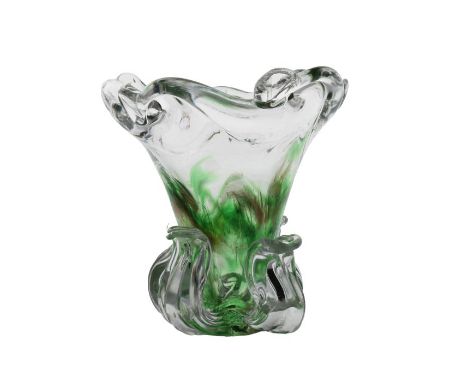 A mid 20th Century glass vase, circa 1950, possibly Murano Seguso, convoluted shape with aventurine inclusions, 13cm high