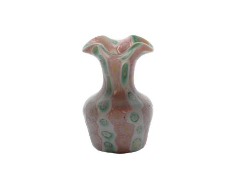 A Murano murrine glass vase, circa 1900 by Fratelli Toso, with shaped lip above the vase body, 8cm tall