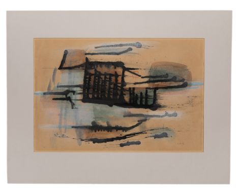 Clarke Hutton,&nbsp;British 1898-1984 -&nbsp;Untitled (blue and pink), 1963;&nbsp;watercolour and ink on paper, signed with i