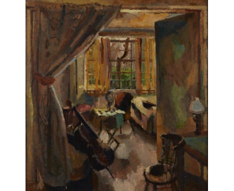 Robert Medley CBE, RA,British 1905-1994 -&nbsp;Interior with a Cello;&nbsp;oil on panel, 60.5 x 63.5 cm (ARR)&nbsp;Provenance