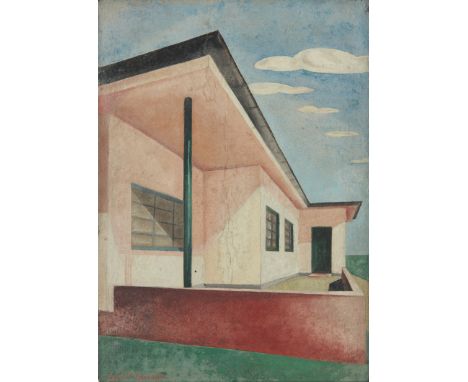 Annie M Anderson,&nbsp;British flor.1932-1937 -&nbsp;Pink house;&nbsp;gouache on paper, signed lower left 'Annie M. Anderson'