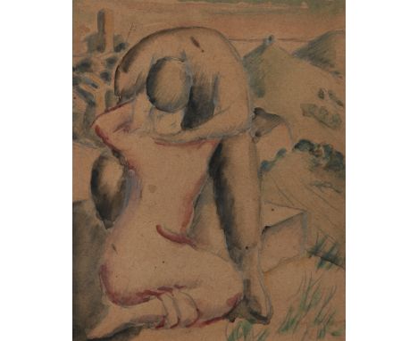 Henryk Gotlib,&nbsp;Polish 1890-1966 -&nbsp;Couple Embracing in a Mountainous Landscape, c.1924-25;&nbsp;watercolour and penc