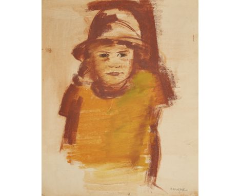 Joachim Weingart,&nbsp;Polish 1895-1942 -&nbsp;Head and Shoulders of a child wearing a hate;&nbsp;gouache on paper, signed lo
