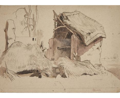 Randolph Schwabe RWS LG NEAC,&nbsp;British 1885-1948 -&nbsp;Derelict Barn;&nbsp;ink and wash on paper, signed lower right 'R 