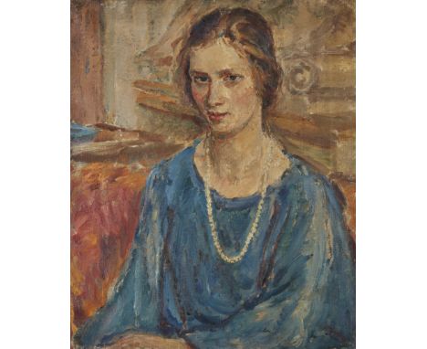 Dame Ethel Walker DBE ARA,&nbsp;British 1861-1951 -&nbsp;Portrait of a woman in pearls;&nbsp;oil on canvas, 61 x 51.6 cm&nbsp