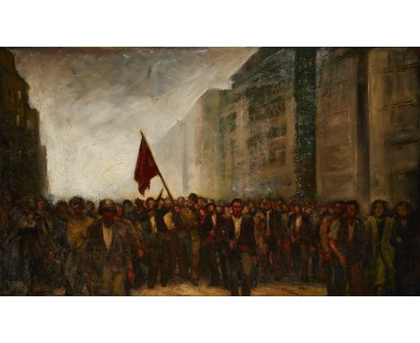 Richard von Marientreu,&nbsp;Polish/British 1902-1991 -&nbsp;Political demonstration in Europe, 1958;&nbsp;oil on canvas, sig
