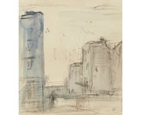 Ambrose McEvoy ARA,&nbsp;British 1878-1927 -&nbsp;Street scene;&nbsp;pen and ink, wash and charcoal on paper, with studio sta