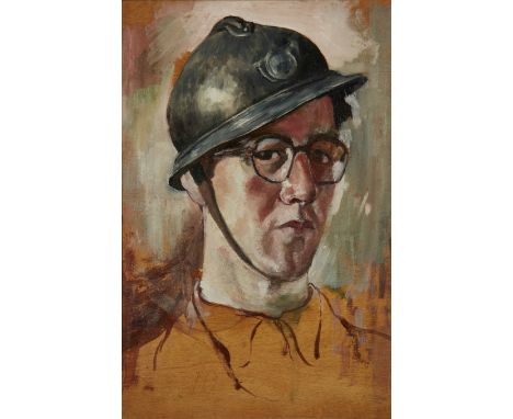 Noel Ellis,&nbsp;British 1917-c.1988 -&nbsp;Self-portrait in a French helmet;&nbsp;oil on panel, 40.7 x 27.7 cm (ARR)&nbsp;Pr